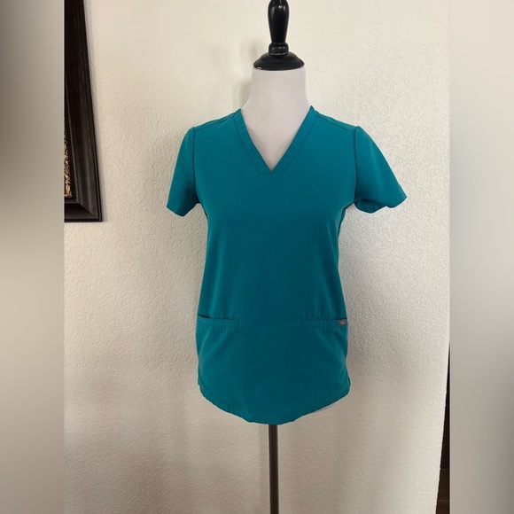 Figs Teal V-Neck Short Sleeve Top - Picture 8 of 12